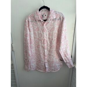 HIHO Mens Jeremy 100% Linen Paisley Button Down Shirt Large layered coastal